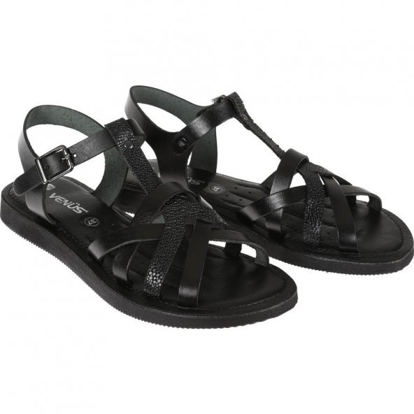 VENÜS 20980208 HAFİF DÜZ TABAN KADIN DERİ SANDALET - 5