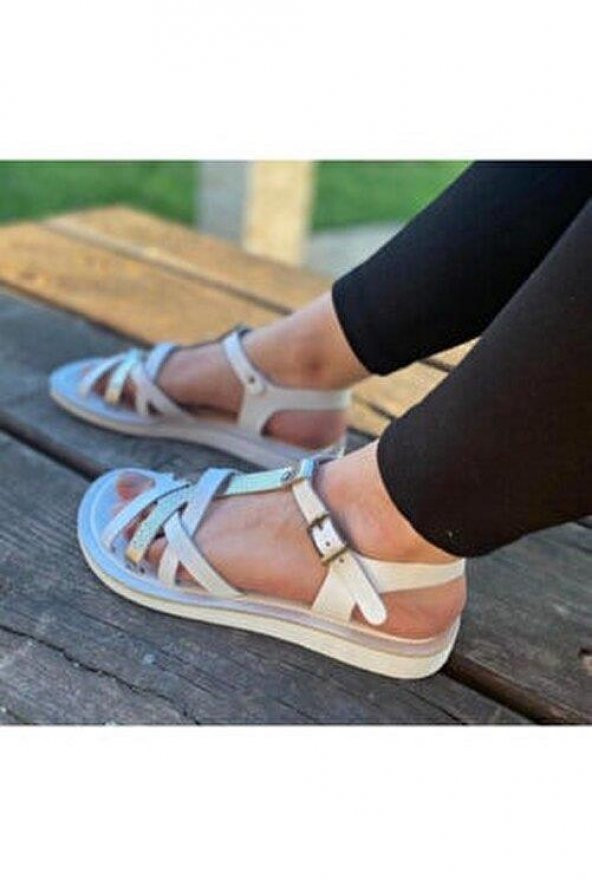 VENÜS 20980208 HAFİF DÜZ TABAN KADIN DERİ SANDALET - 8