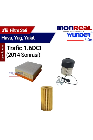 Monreal 3 Trafic 1.6 DCI 2014 Sonrası Filtre Seti (Hava-Yağ-Yakıt) -WUNDER ürün görseli 1