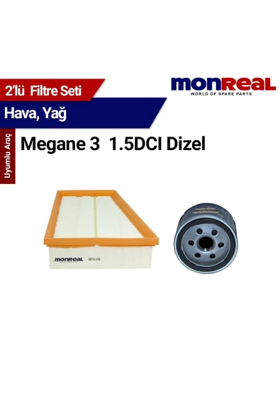 Monreal 2 Megane 3 1.5DCI Dizel Filtre Seti (Hava-Yağ) - ürün görseli 1