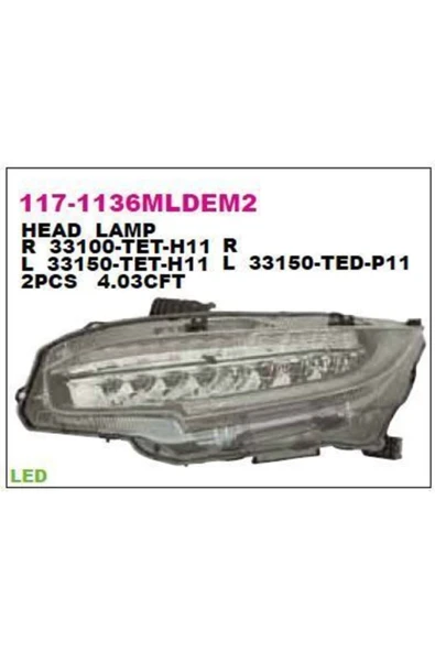 DEPO 1171136RMLDEM2 Dpo- Far Sağ Honda Cıvıc 2016 - Sedan Led...