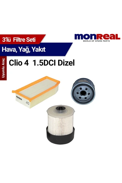 Monreal 3 Clio 4 1.5DCI Dizel Filtre Seti (Hava-Yağ-Yakıt) - ürün görseli 1