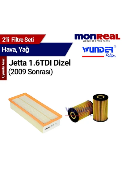 Monreal 2 Jetta 1.6 TDI Dizel (009 Sonrası) Filtre Seti (Hava-Yağ) - MANN