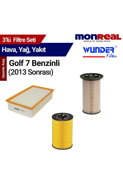 Monreal 3 Golf 7 Benzinli (201 Sonrası) Filtre Seti (Hava-Yağ-Yakıt) - -WUNDER