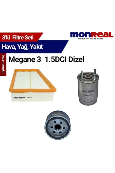 Monreal 3 Megane  1.5DCI Dizel Filtre Seti (Hava-Yağ-Yakıt) - ürün görseli 1