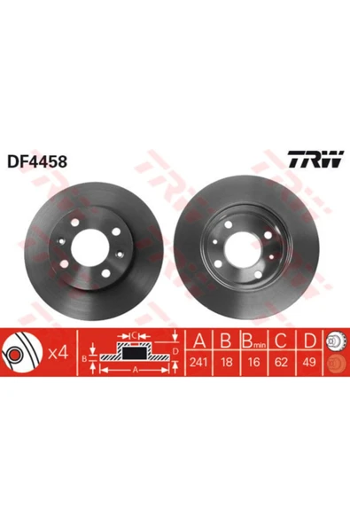 TRW DF4458 - Ön Fren Diski Takım Çift Fiyatıdır Havalı 241m... ürün görseli 1