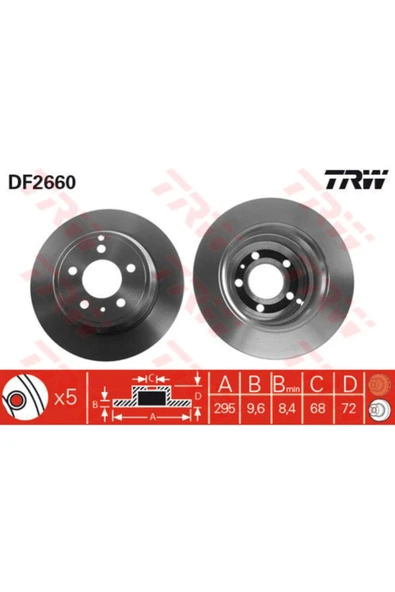 TRW DF4240 -df2660 Arka Fren Diski Takım Çift Fiyatıdır Düz 295mm... ürün görseli 1