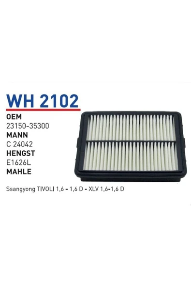Wunder WH2102 Wh2102 Hava Filtresi - Uyumlu Ssangyong Tivoli 1,6 - 1,6 D - Xlv 1,6-1,6 D ürün görseli 1