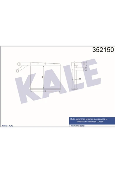 Kale 352150 Kalorifer Radyatörü Sprınter 2t-3t-4t W901-w905 00klr- 0038356101 0038356101 ürün görseli