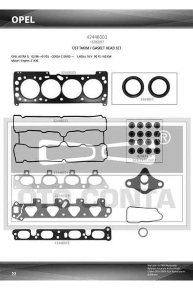 42448003 Motor Takım Conta Üst Astra G Corsa C 1.4 16v 90ps 66kw Doch Z14 Viton Keçelı Sub ürün görseli