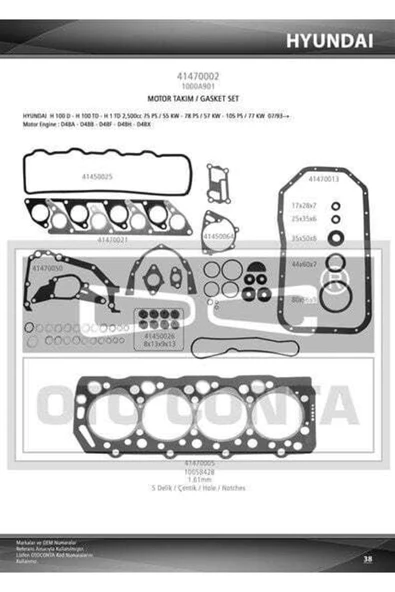 41470002 Motor Takım Conta H100 Td / L200 L300 Td 4dba 4dbf 4d56td Tam Keçelı ürün görseli