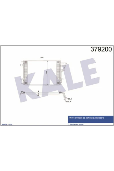 Kale 379200 OTO Radyatör  Klima Radyatörü İ30 1.4İ 07- Al Al 587X391X16