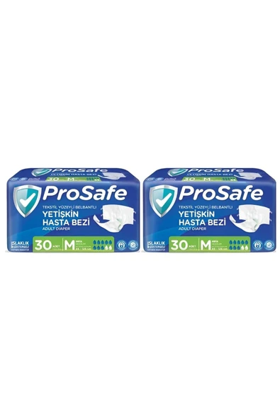 PROSAFE Belbantı Yetişkin Hasta Bezi M Beden 30'lü 2 Adet ( 60 Adet Bez) - 1
