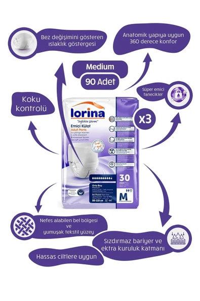LORİNA Lorina Emici Külot Hasta Bezi Medium 90'lı