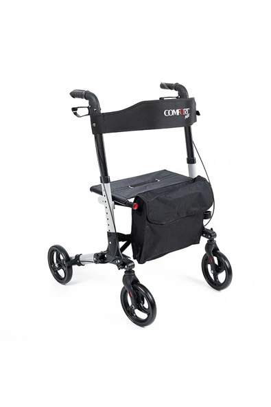 WOLLEX Comfort Plus 9102 Lüx Rollator Alüminyum Yürüteç Katlanır Sırt Desteği Frenli