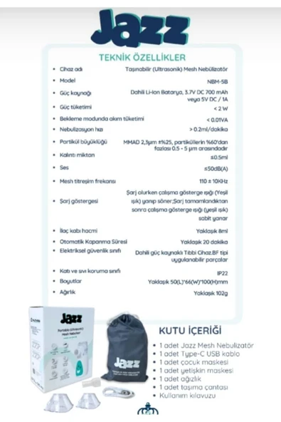 JAZZ Nebulizatör Mesh Şarjlı (NBM-5B) - 5