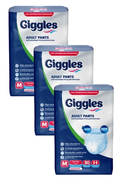 GİGGLES Külotlu Yetişkin Hasta Bezi Orta Boy M beden 30 Lu X 3 adet