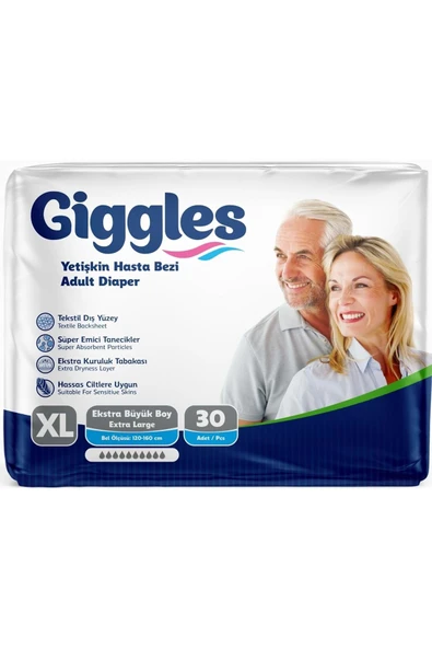GİGGLES Hasta Bezi Yetişkin Bel Bantlı Tekstil Yüzey Ekstra Büyük (XL) 180 Adet (6PK*30) - 2