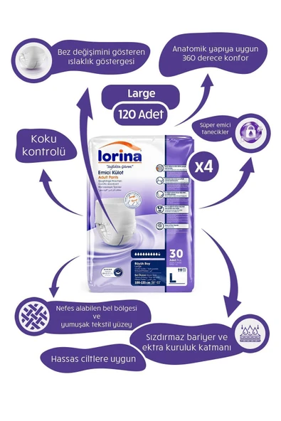 LORİNA Emici Külot Hasta Bezi Large 120 Adet ürün görseli