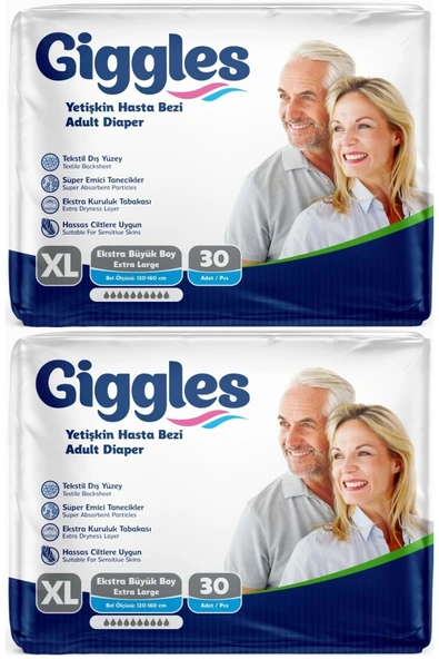 GİGGLES Hasta Bezi Yetişkin Bel Bantlı Tekstil Yüzey Ekstra Büyük (XL) 60 Adet (2PK*30) ürün görseli