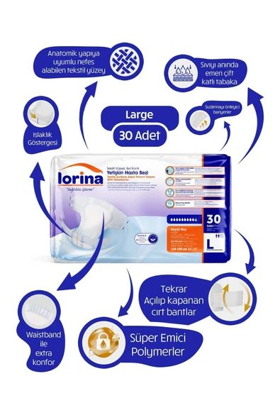 LORİNA Belbantlı Bez 1 Paket 30 Adet L ürün görseli
