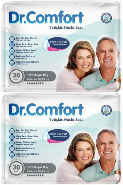 DR.COMFORT Yetişkin Hasta Bezi Bel Bantlı Tekstil Yüzeyli XL - Ekstra Büyük 60 Adet (2PK*30) ürün görseli
