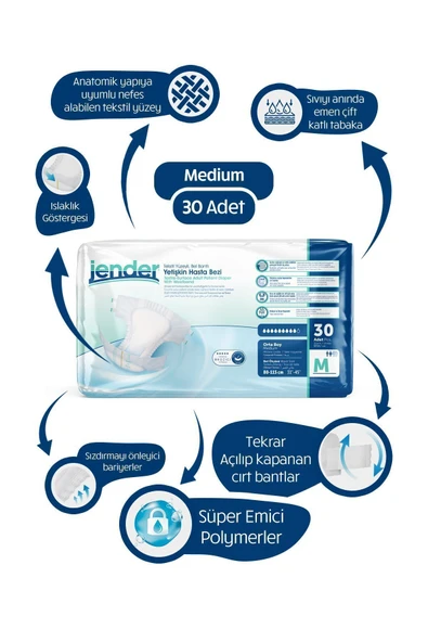 JENDER Emici Bel Bantlı Yetişkin Hasta Bezi Medium 30 Adet - 1