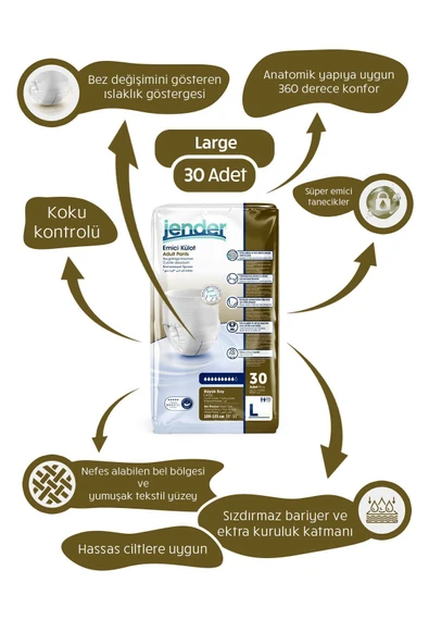 JENDER Emici Külot Yetişkin Hasta Bezi Large 30 Adet ürün görseli