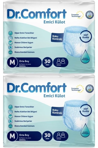 DR.COMFORT Hasta Bezi Yetişkin Emici Külot M-orta 60 Adet (2PK*30)