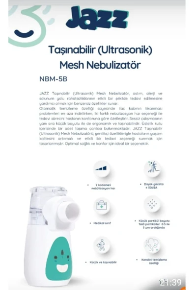 JAZZ Nebulizatör Mesh Şarjlı (NBM-5B) - 4