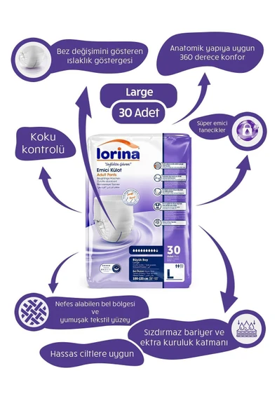 LORİNA Emici Külot Hasta Bezi Large 30 Adet