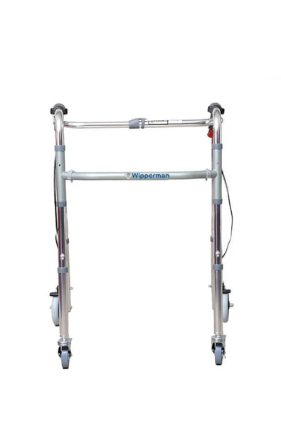 MEDWELT Wipperman Marka Frenli 4 Tekerli Hasta Alüminyum Tekerlekli Walker Yürüteci - Resim 3