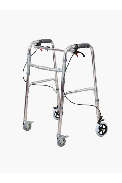 MEDWELT Wipperman Marka Frenli 4 Tekerli Hasta Alüminyum Tekerlekli Walker Yürüteci ürün görseli
