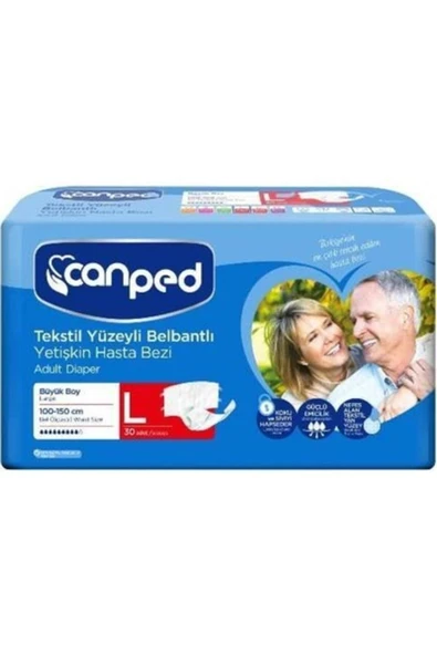CANPED Tekstil Yüzeyli Belbantlı Yetişkin Hasta Bezi Large 30'lu ürün görseli