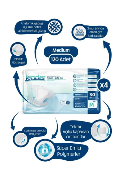JENDER Bel Bantlı Hasta Bezi Medium 30x4 120 Adet - 1