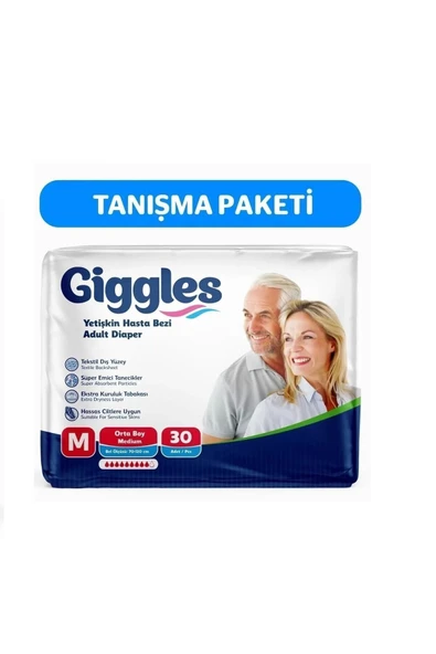 GİGGLES Yetişkin Bel Bağlamalı Hasta Bezi Medium 30'lu 1 Paket 30 Adet ürün görseli