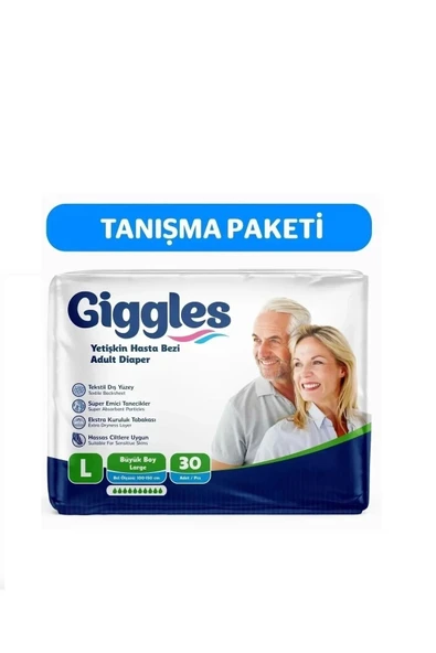 GİGGLES Yetişkin Bel Bağlamalı Hasta Bezi Large 30'lu 1 Paket 30 Adet ürün görseli