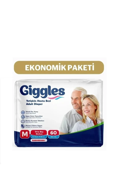 GİGGLES Yetişkin Bel Bağlamalı Hasta Bezi Medium 30'lu 2 Paket 60 Adet ürün görseli