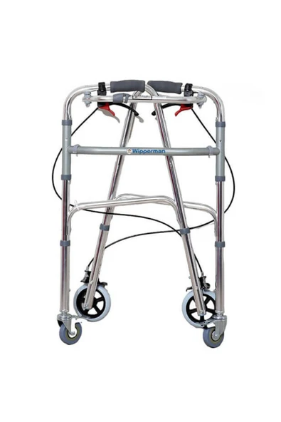 MEDWELT Wipperman Marka Frenli 4 Tekerli Hasta Alüminyum Tekerlekli Walker Yürüteci - Resim 2