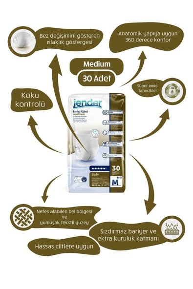 JENDER Emici Külot Yetişkin Hasta Bezi Medium 30 Adet ürün görseli