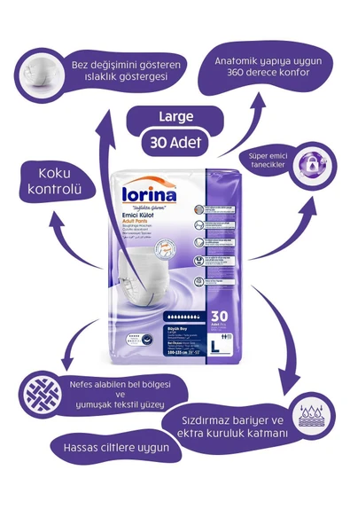 LORİNA Emici Külot Hasta Bezi Large 30'lu ürün görseli