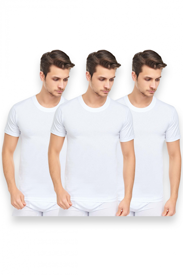 Erkek 3lü Slim Fit Sıfır Yaka Fanila T-Shirt