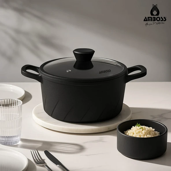 Vento Döküm Titanyum Kaplama Cam Kapaklı Derin Tencere 20x9,5 cm ürün görseli