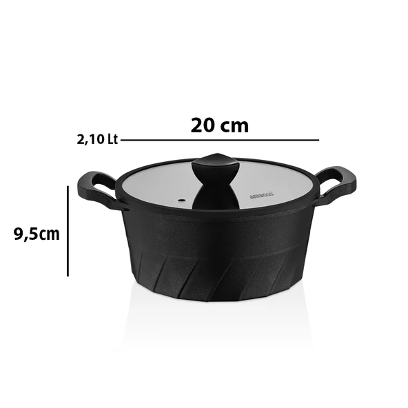 Vento Döküm Titanyum Kaplama Cam Kapaklı Derin Tencere 20x9,5 cm - Resim 4