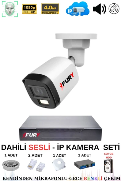 FURY Ip Güvenlik Kamera Seti 1 Kameralı Sesli 4mp Gece Renkli Su Geçirmez Ip5515s 500gb - 2