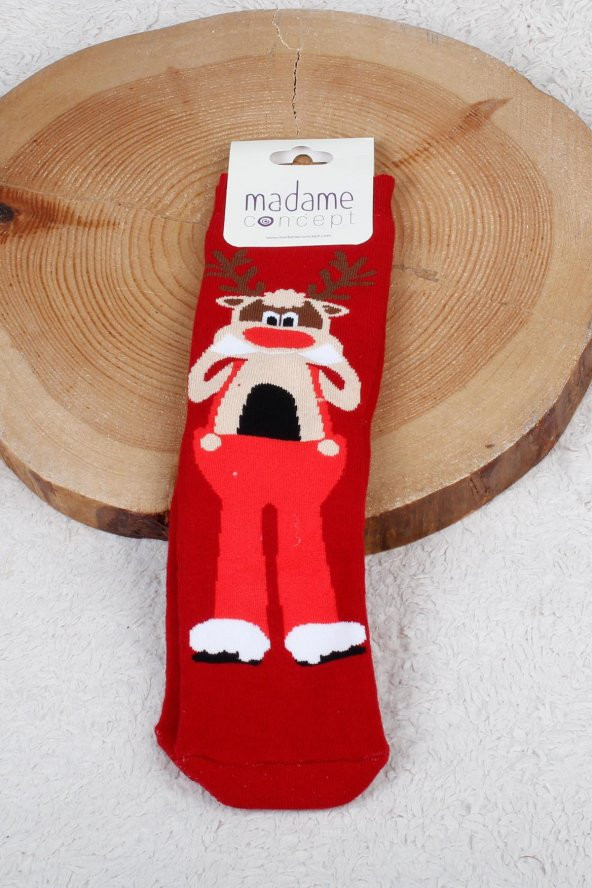 Geyik Desenli Kırmızı Christmas Yılbaşı Çorabı - 5