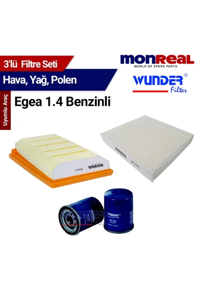 Monreal 3 Egea 1.4 Benzinli Filtre Seti (Hava-Yağ-Polen) - -WUNDER