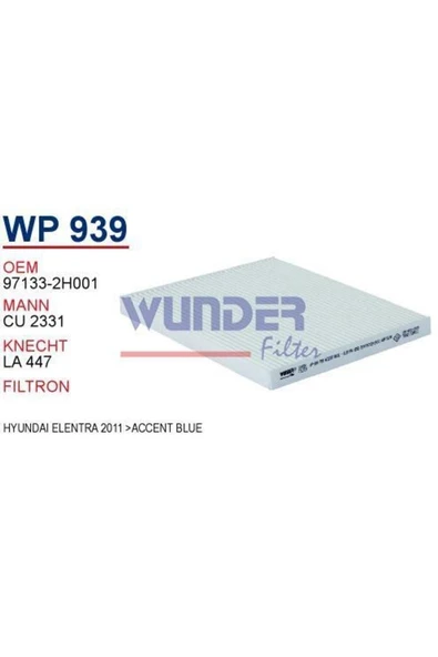Wunder WP939 Wp939 Polen Filtresi - Kia Carens Iv-cerato Iıı - Hyundai Elentra 2011 -accent Blue - 1