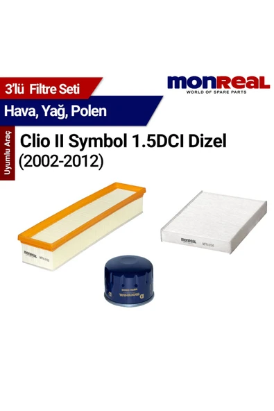 Monreal 3P Clio II Symbol 1.5 DCI (2002-2012) Filtre Seti (Hava-Yağ-Polen) -