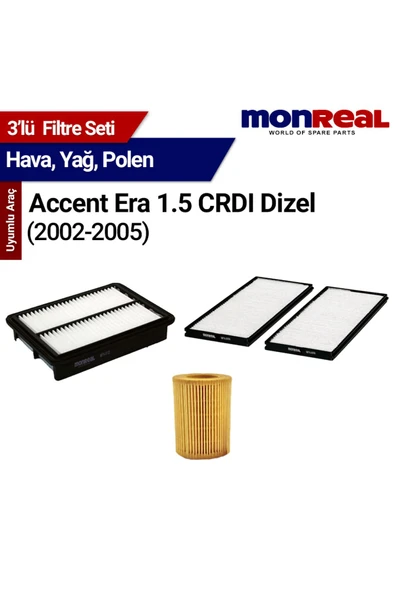 Monreal 3 Accent Era 1.5 CRDI 2002-2005 Filtre Seti (Hava-Yağ-Polen) -